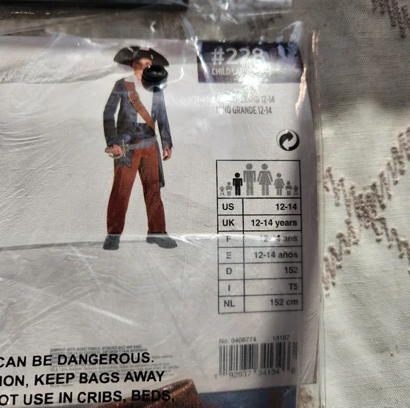 NWT Kids Shipwrecked Pirate Costume Size L 12-14 Halloween Brown Cream - Picture 5 of 5